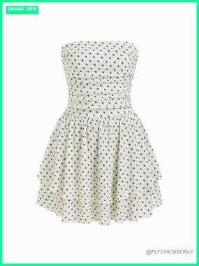 Women's Strapless Ruched Ruffle Mini Dress Polyester Summer Party Dress